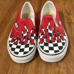 Vans Slip ons checkerboard with red drippings size 7.0 womens
